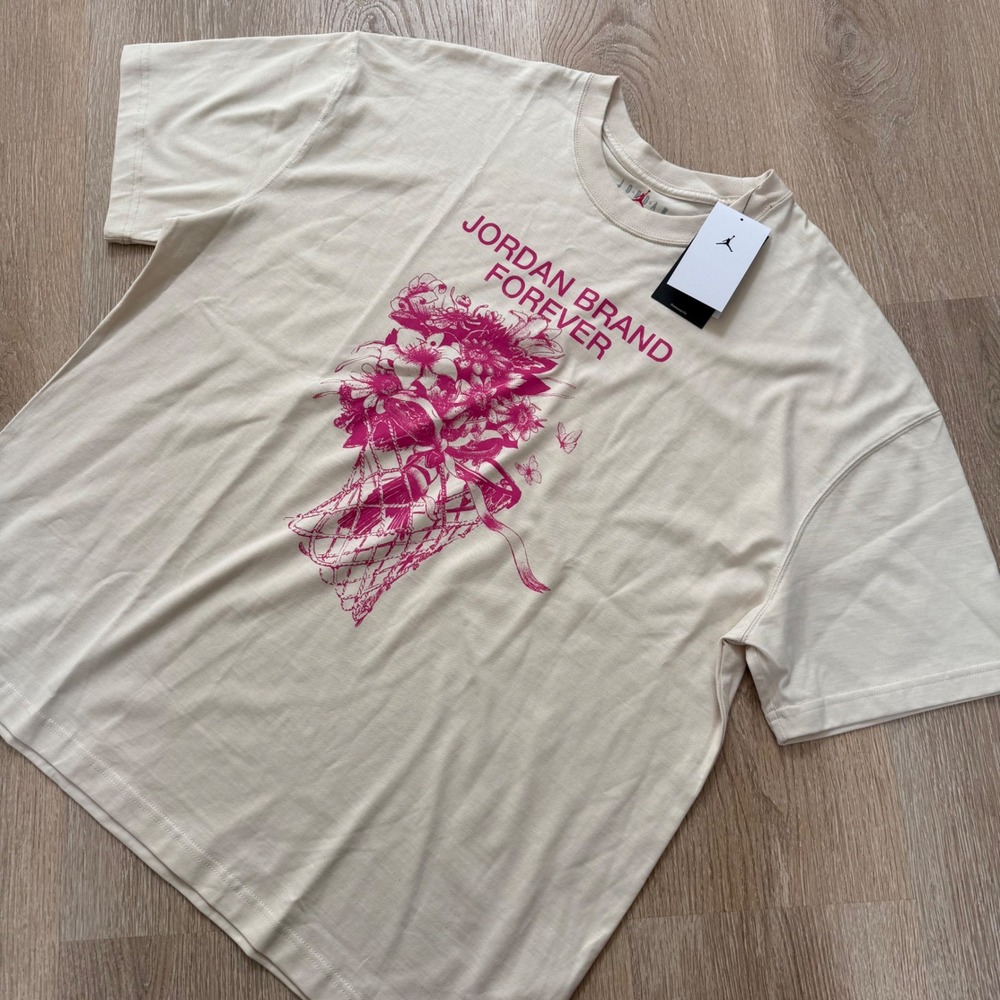 Nike Jordan Brand Forever Graphic T-Shirt Womens XL Cream Pink Floral FV7119-203